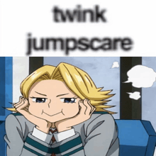 a picture of a girl with the words twink jumpscare on the top