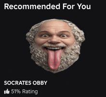 a statue of a man with a beard sticking out his tongue is recommended for you by socrates