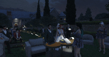 a bride and groom are standing in front of a mansion