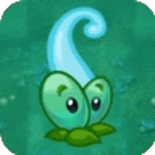 a cartoon illustration of a green plant with a long swirl on its head .