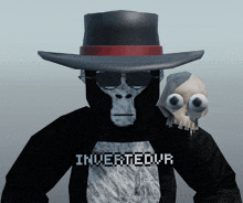 a gorilla wearing a top hat sunglasses and a shirt that says invertedur