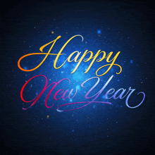 a blue background with the words happy new year written in different colors