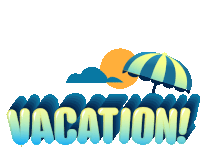 the word vacation is on a white background with an umbrella