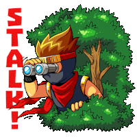 a cartoon of a ninja looking through binoculars with the word stalk written below him