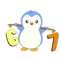 a penguin holding a number 6 and 7 on a stick