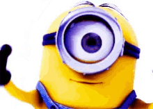 a close up of a yellow minion with one eye