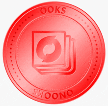 a red coin that says ' ooks ' and ' stoono ' on the bottom