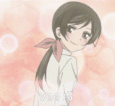 a drawing of a girl with the words vee : 3 below her