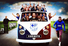 a group of soccer players are riding in a van with the name xavinet on the license plate