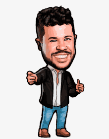 a cartoon of a man with a beard and a black jacket giving a thumbs up