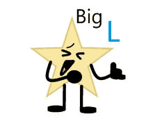 a cartoon drawing of a star with big l written on it