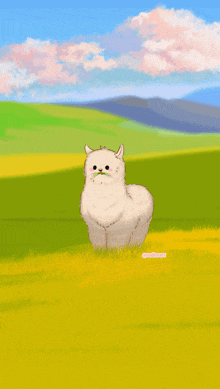 a drawing of an alpaca standing in a field