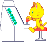 a pixel art of a cat playing a video game with ud-poko on the side