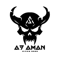 an a7 aman logo with a skull and horns on a white background
