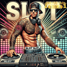 an illustration of a tattooed man playing music with slot slot on his belt