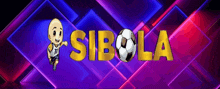 a logo for sibola with a soccer ball on a purple background