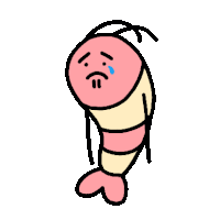 a cartoon of a shrimp with a crying face