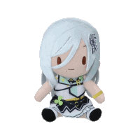 a stuffed toy of a girl with white hair is sitting on a white background