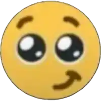 a yellow smiley face with big eyes and an arrow pointing to the left