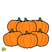 a bunch of pumpkins are stacked on top of each other on a white background ..