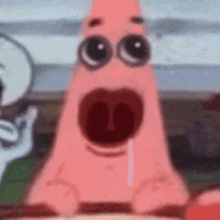 patrick star from spongebob squarepants is making a funny face .
