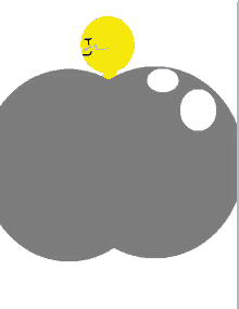 a cartoon drawing of a gray object with a yellow face and a yellow balloon on top of it