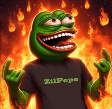 a cartoon frog wearing a shirt that says zilpepe on it