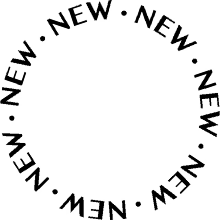 a black circle with the words new written inside