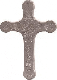 a wooden cross with a celtic design on it is on a white background .