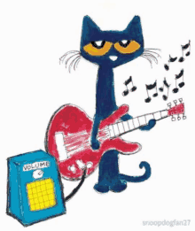 a drawing of a cat playing a guitar next to an amplifier that says volume