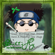 a picture of a cartoon character with the words good morning dear friend have a peaceful day hugs written on it