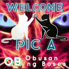 two cats are giving each other a high five with the words welcome epic a ob obusan ng boses