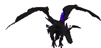 a 3d rendering of a black dragon with purple wings flying on a white background .