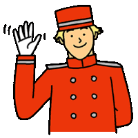 a cartoon drawing of a man in a red jacket and top hat waving his hand