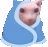 a pig is wrapped in a blue blanket and looking at the camera .