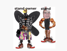 a picture of a stand owner and a picture of a muscled man