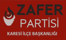 a red sign that says zafer partisi in black