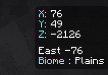 a black screen with the words east -76 biome plains