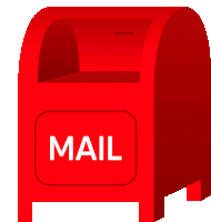 a red mailbox with the word mail in white letters