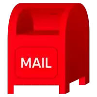 a red mailbox with the word mail in white letters