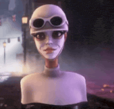 a cartoon character wearing a helmet and goggles looks at the camera