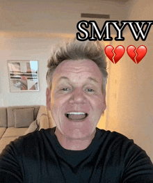 a man with a broken heart and the word smyw on top of him