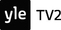 a logo for yle tv2 is shown in black and white