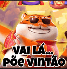 a cartoon cat wearing sunglasses and a scarf says vai la poe vintao