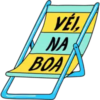 a cartoon drawing of a beach chair that says " vel na boa "