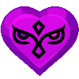 a purple heart with a black owl on it on a white background .