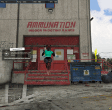 an ammunition indoor shooting range building with a person standing in front of it