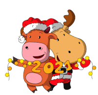 a cartoon illustration of a bull and a moose with the year 2021