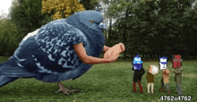 a very large pigeon is flexing its muscles in a park