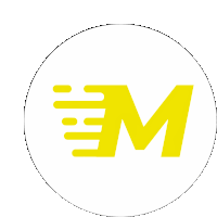 a yellow letter m in a white circle on a white background